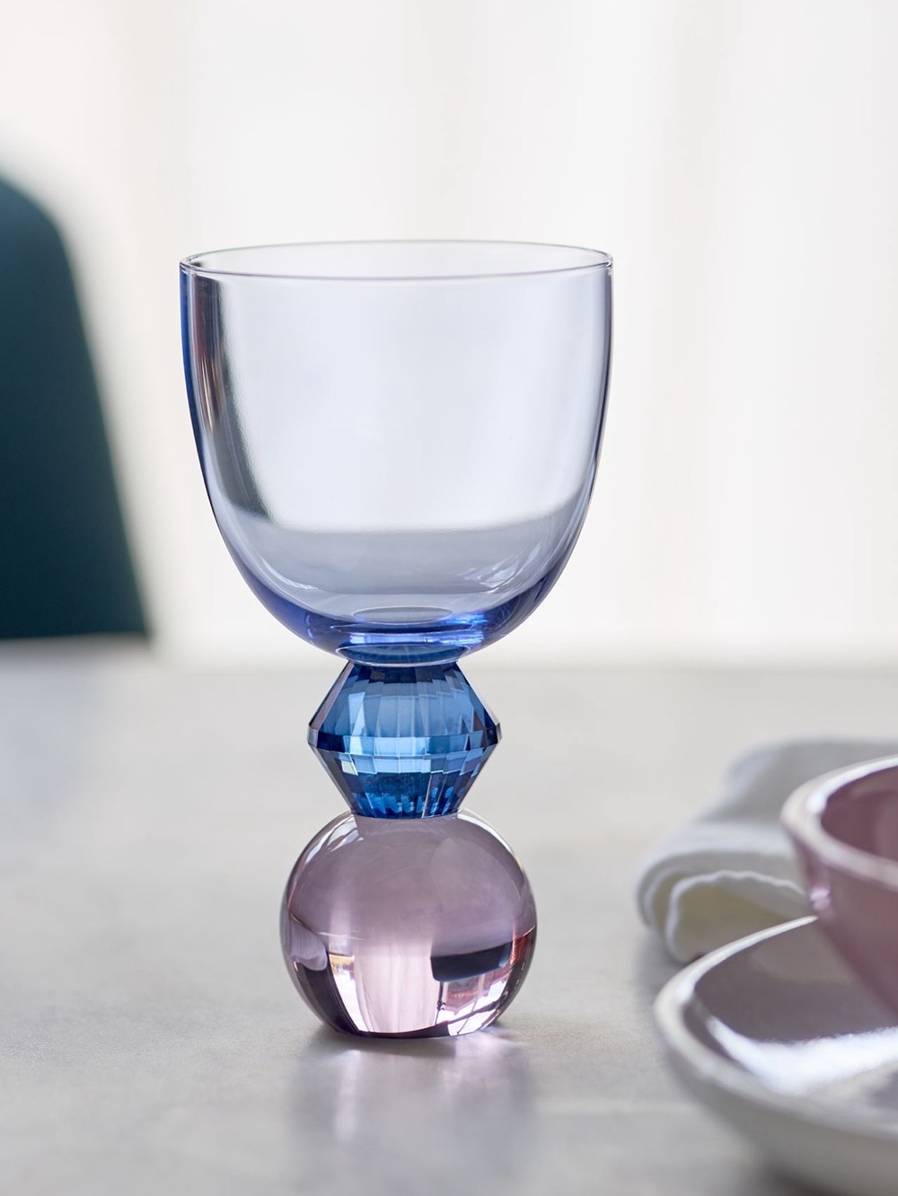 Anthropologie Gemmie White Wine Glass Set of 2 New Blue Purple Unique Glass Art